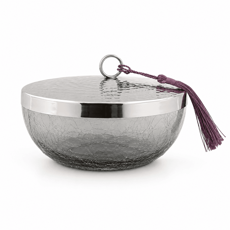 Bonbonnière cylindrique évasé haut de gamme en verre soufflé Bonbonnière cylindrique évasé haut de gamme en verre soufflé craquelé fait à la main – Image 1