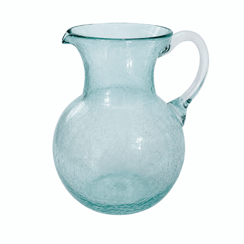 Pichet bombé GM en verre soufflé Pichet bombé GM en verre soufflé craquelé avec couvercle amovible en cuivre martelé design arabesque fait à la main – Image 1