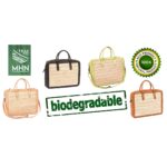 Sac à bandoulière porte documents et pc en fibre de palmier et cuir véritable en camel – Image 3