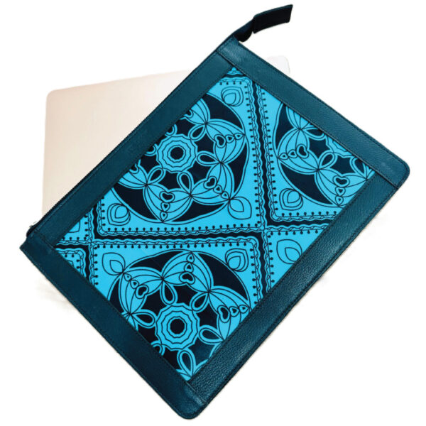 Housse ordinateur portable 13 pouces originale en tissu coton wax habillage en cuir véritable N° 4