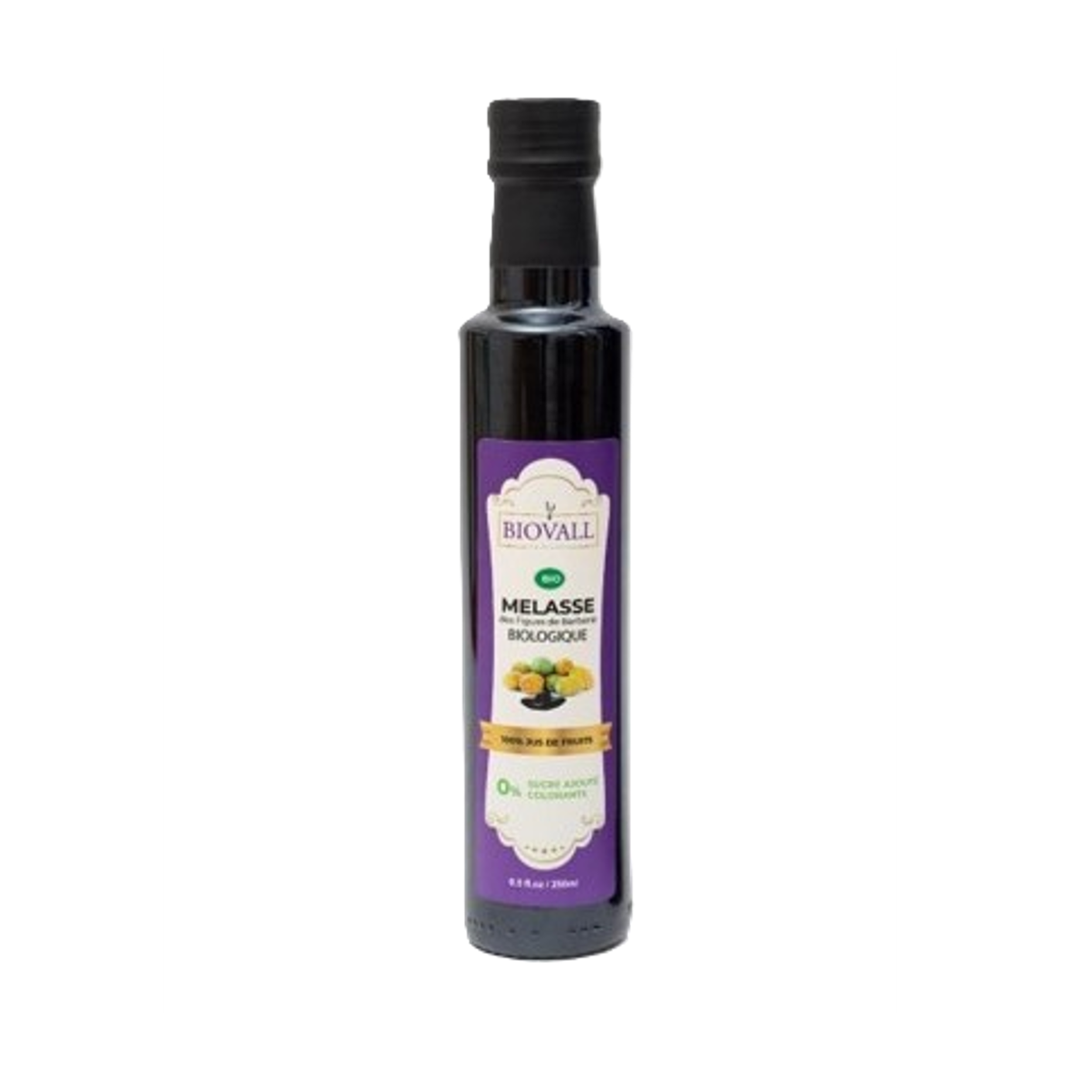 BVG 5020 Biovall Mélasse de figue de barbarie BIOLOGIUE 100% naturel bouteille en verre opaque de 250 ml – Image 1
