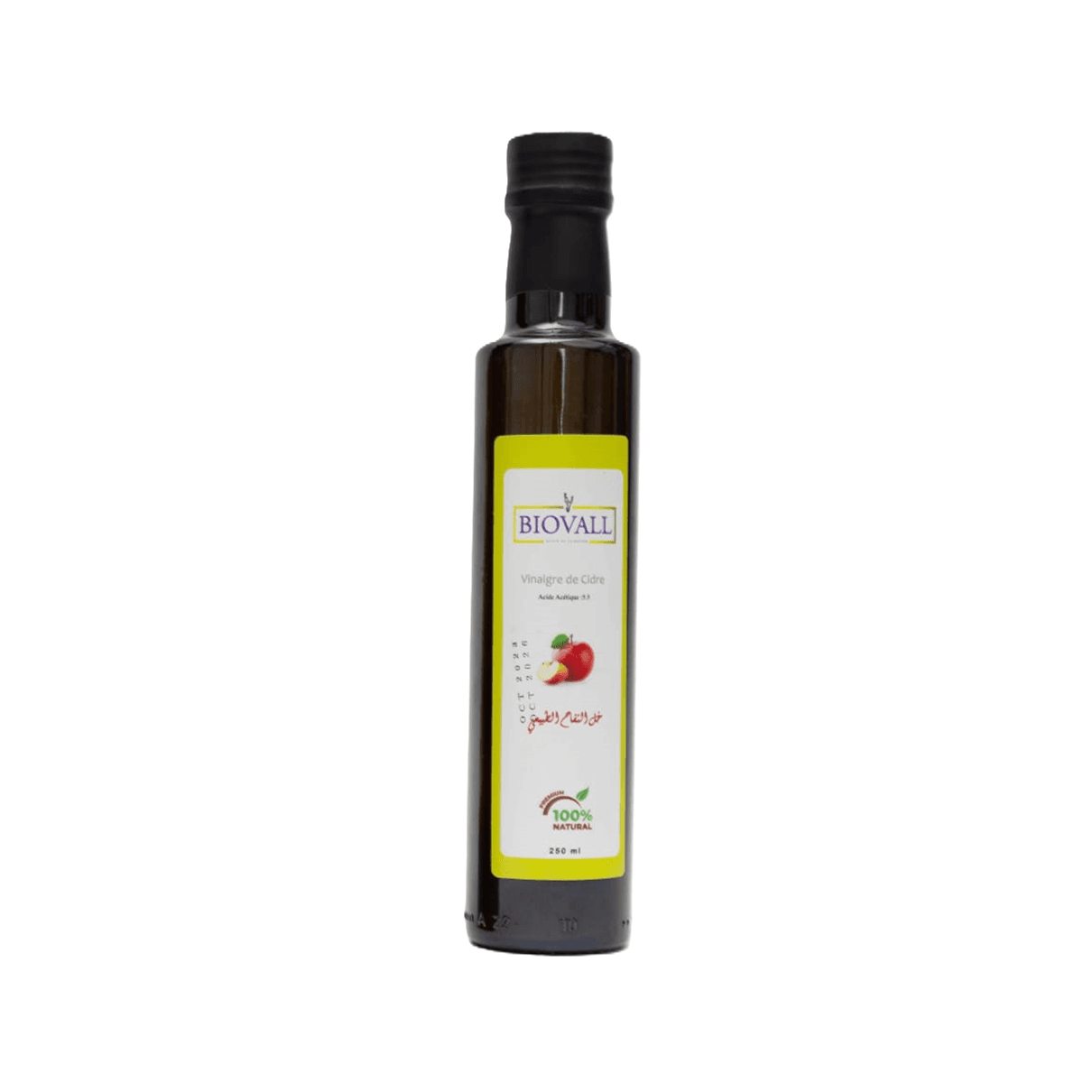 BVG 5024 Biovall Vinaigre de pomme 100% naturel bouteille en verre opaque de 250 ml – Image 1