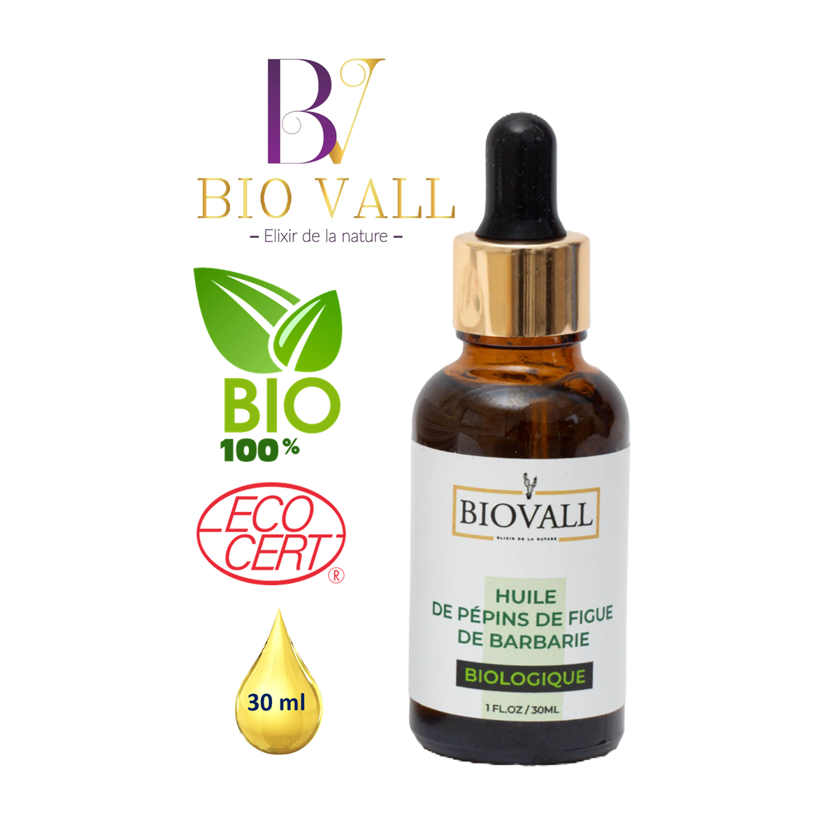 BVG 5031 Biovall huile de pépins de figues de barbarie BIOLOGIUE 100% naturel 30 ml – Image 1
