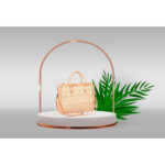 Sac à bandoulière porte documents et pc en fibre de palmier et cuir véritable en saumon clair – Image 2