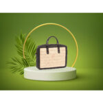 Sac à bandoulière porte documents et pc en fibre de palmier et cuir véritable en noir cendré – Image 2