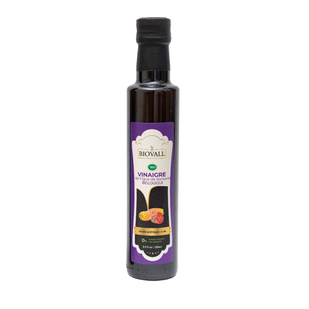 rectif Biovall vinaigre de figue de barbarie BIOLOGIUE 100% naturel bouteille en verre opaque de 250 ml – Image 1