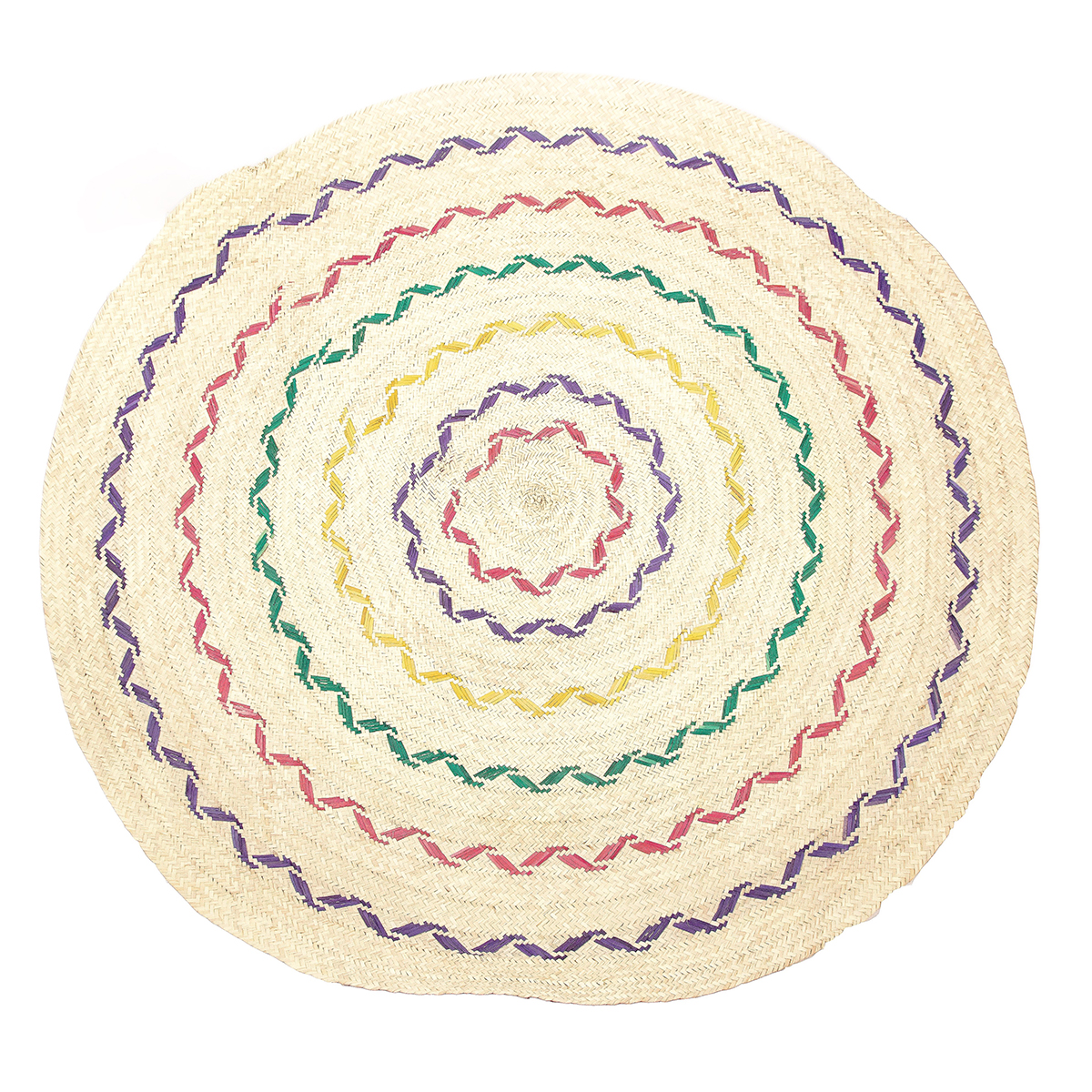 MHN 4213 Paillasson Tapis d'entrée rond tressé à la main en fibre de palmier design florales – Image 1