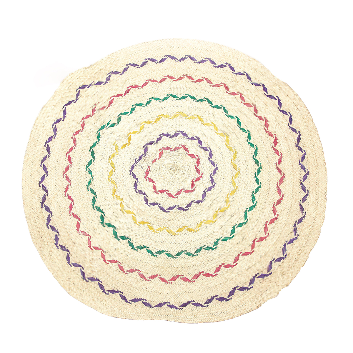 MHN 4214 Paillasson Tapis d'entrée rond tressé à la main en fibre de palmier design florales – Image 1