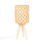 Lampe à poser abat-jour trépieds en bois noble design cylindrique abat-jour en fibre de palmier naturelle tressée à la main