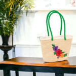 Sac polyvalente épaule italienne design Florales en fibre de palmier naturelle – Image 3