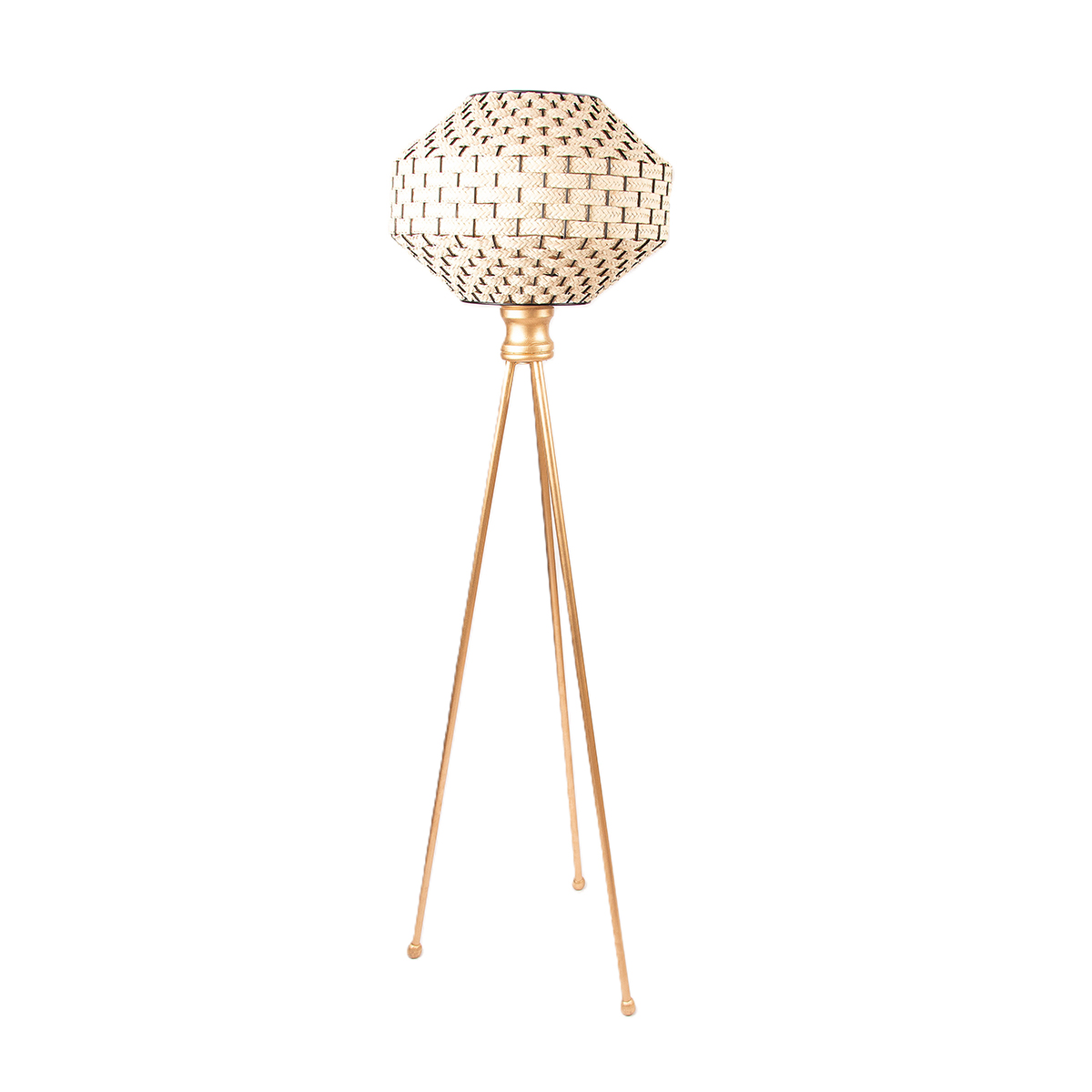 MHN 5554 Lampadaire trépieds rustique design quartz tressée à la main en fibre de palmier – Image 1
