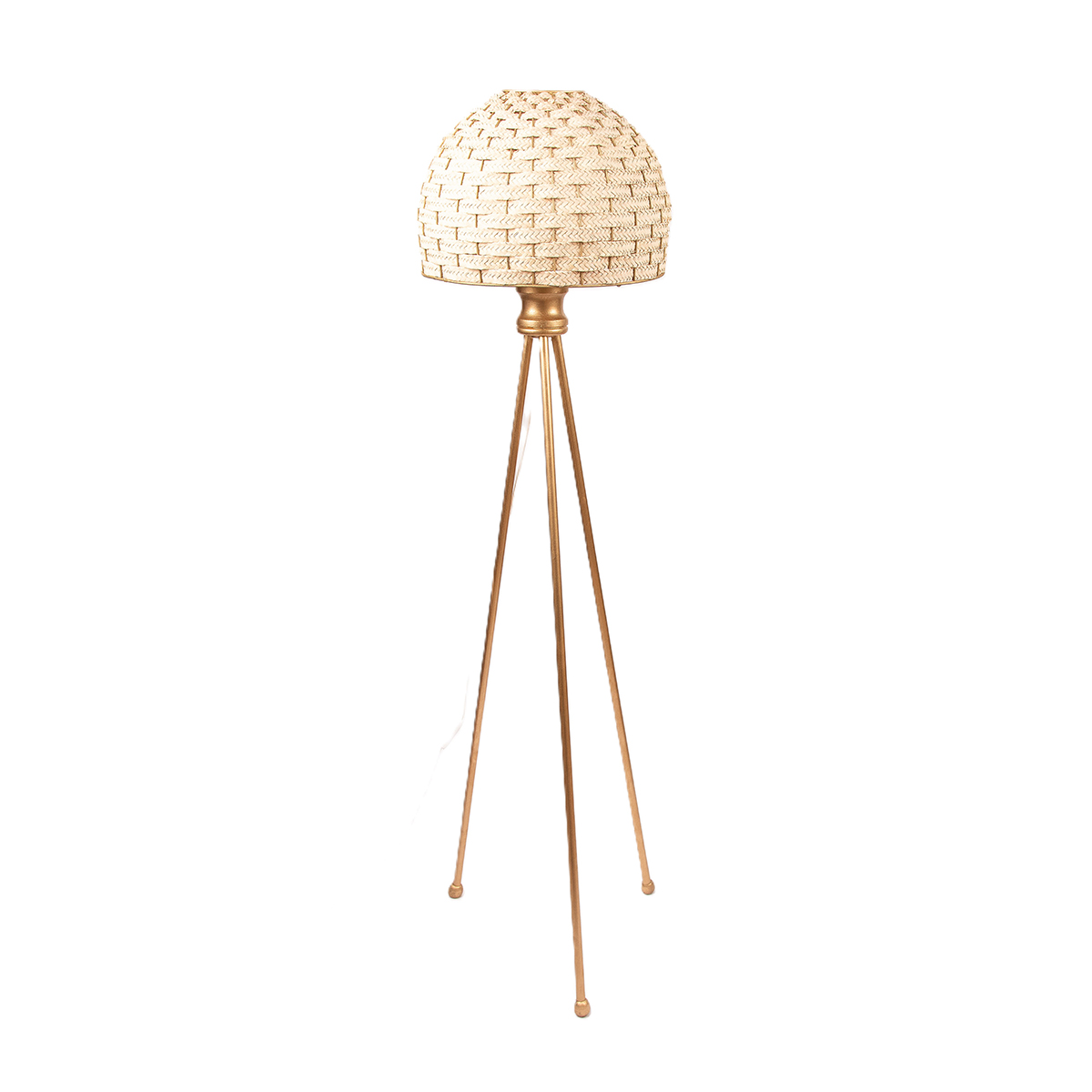 MHN 5561 Lampadaire trépieds rustique design coupole tressée à la main en fibre de palmier – Image 1