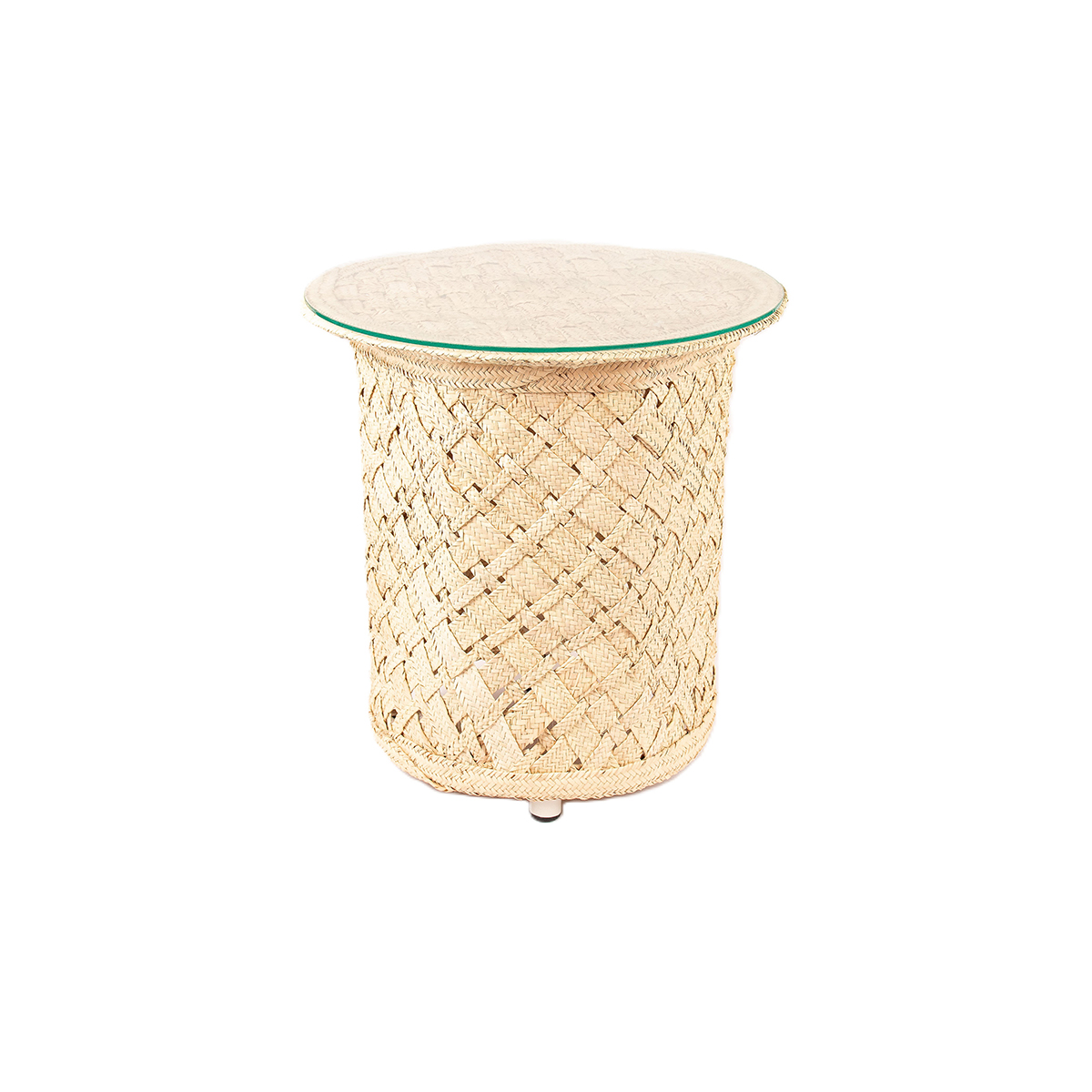 MHN 6612 Table Lumineuse rustique design classique habillage en en fibre de palmier naturelle tressée à la main MM – Image 1