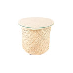Table Lumineuse rustique design classique habillage en en fibre de palmier naturelle tressée à la main GM