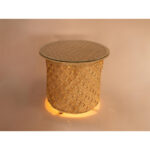 Table Lumineuse rustique design classique habillage en en fibre de palmier naturelle tressée à la main GM – Image 3