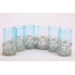Ensemble de 6 verres à the droit en verre soufflé  craquelé  avec socle design sidi bousaid – Image 3