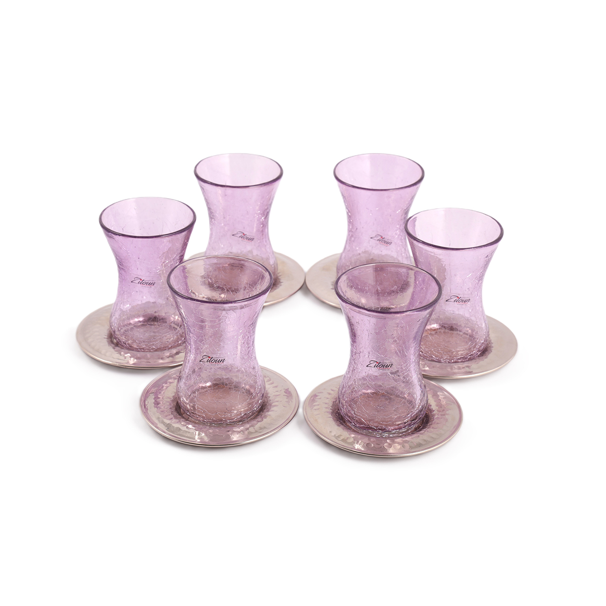 MZA 1105 Ensemble de 6 verres à the Türk avec sous tasse en verre soufflé craquelé design vintage – Image 1
