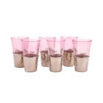 Coffret de 6 verres à the évasé en verres soufflés craquelés avec socle en cuivre martelé