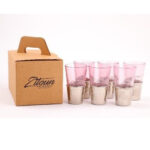 Coffret de 6 verres à the évasé en verres soufflés craquelés avec socle en cuivre martelé – Image 4