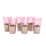 Coffret de 6 verres maxi drink + évasé en verres soufflés craquelés avec socle en cuivre