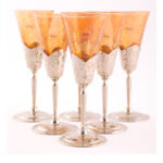 Coffret de 6 verre à cocktail original sur pied en cuivre conique en verres soufflés craquelés – Image 3