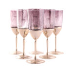 Coffret de 6 verre à cocktail original sur pied en cuivre design flute en verres soufflés craquelés – Image 3