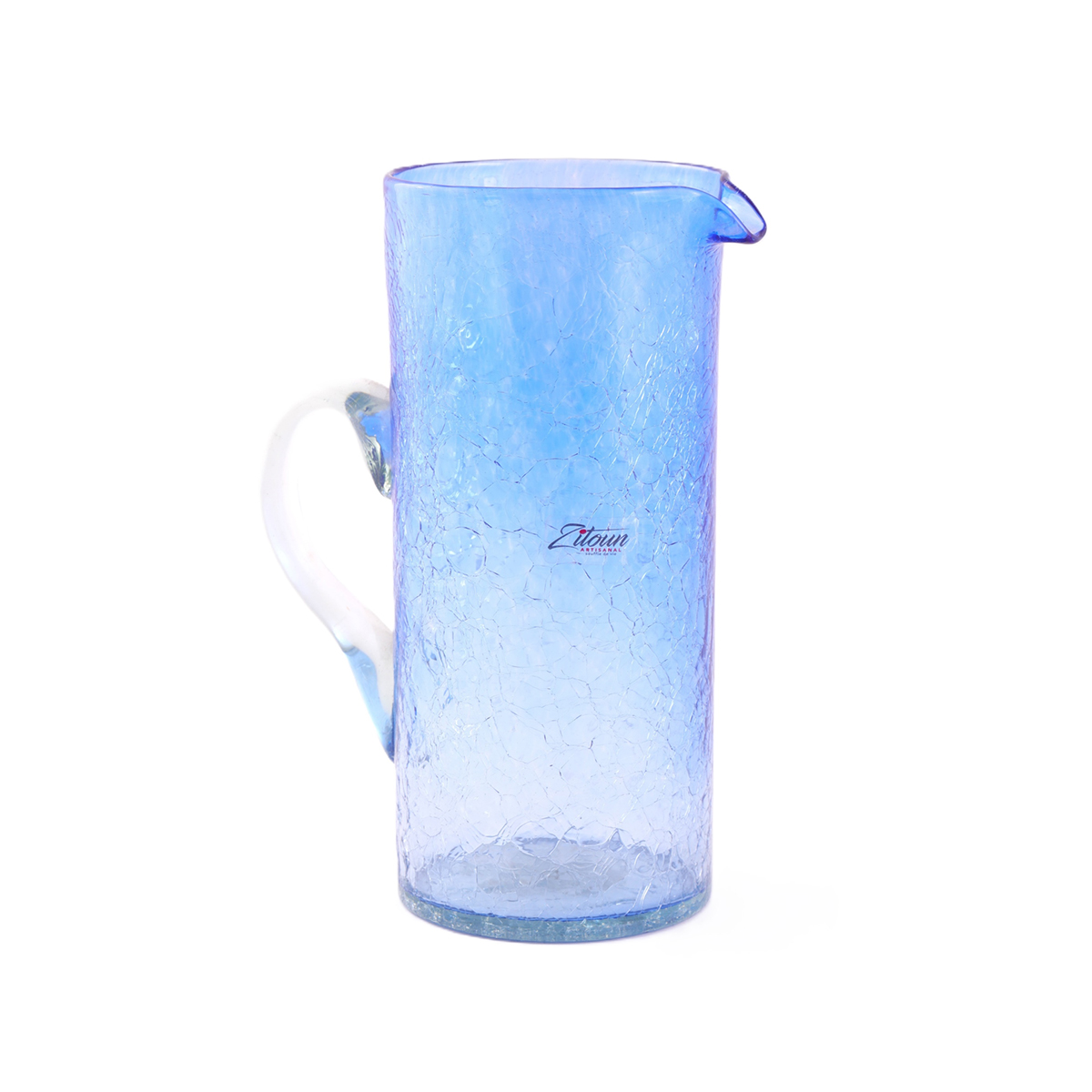 MZA 1290.JPG Pichet Cylindrique maxi drink en verre soufflé craquelé design classique fait à la main – Image 1