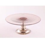 Assiette Présentoir à gâteaux haut de gamme en verre soufflé craquelé sur pied en cuivre martelé fait à la main MM – Image 4