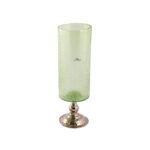 Vase artistique et lanterne cylindrique en haut de gamme en verre soufflé craquelé  avec piètement en cuivre martelé GM