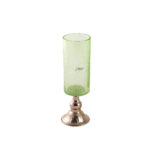 Vase artistique et lanterne cylindrique en haut de gamme en verre soufflé craquelé avec piètement en cuivre martelé PM