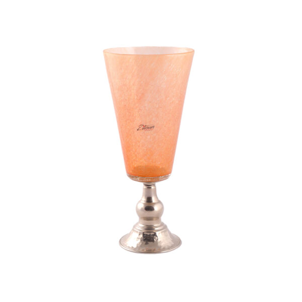 Vase artistique et lanterne en haut de gamme en verre soufflé évasé avec piètement en cuivre martelé PM
