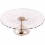Assiette Présentoir à gâteaux haut de gamme en verre soufflé craquelé sur pied en cuivre martelé fait à la main GM