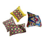 Coussin carré haut de gamme en tissu coton wax de qualité supérieure fond en jaune – Image 2