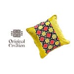 Coussin carré haut de gamme en tissu coton wax de qualité supérieure fond en jaune – Image 3