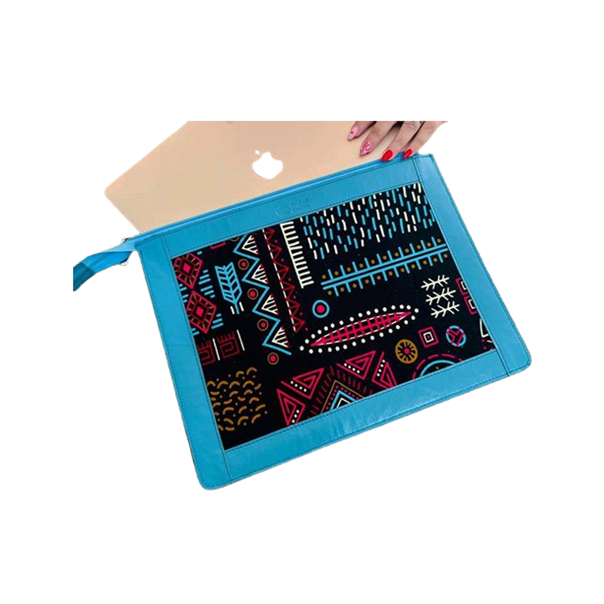 OCS 5021 Housse ordinateur portable 13 pouces originale en tissu coton wax habillage en cuir véritable N° 21 – Image 1