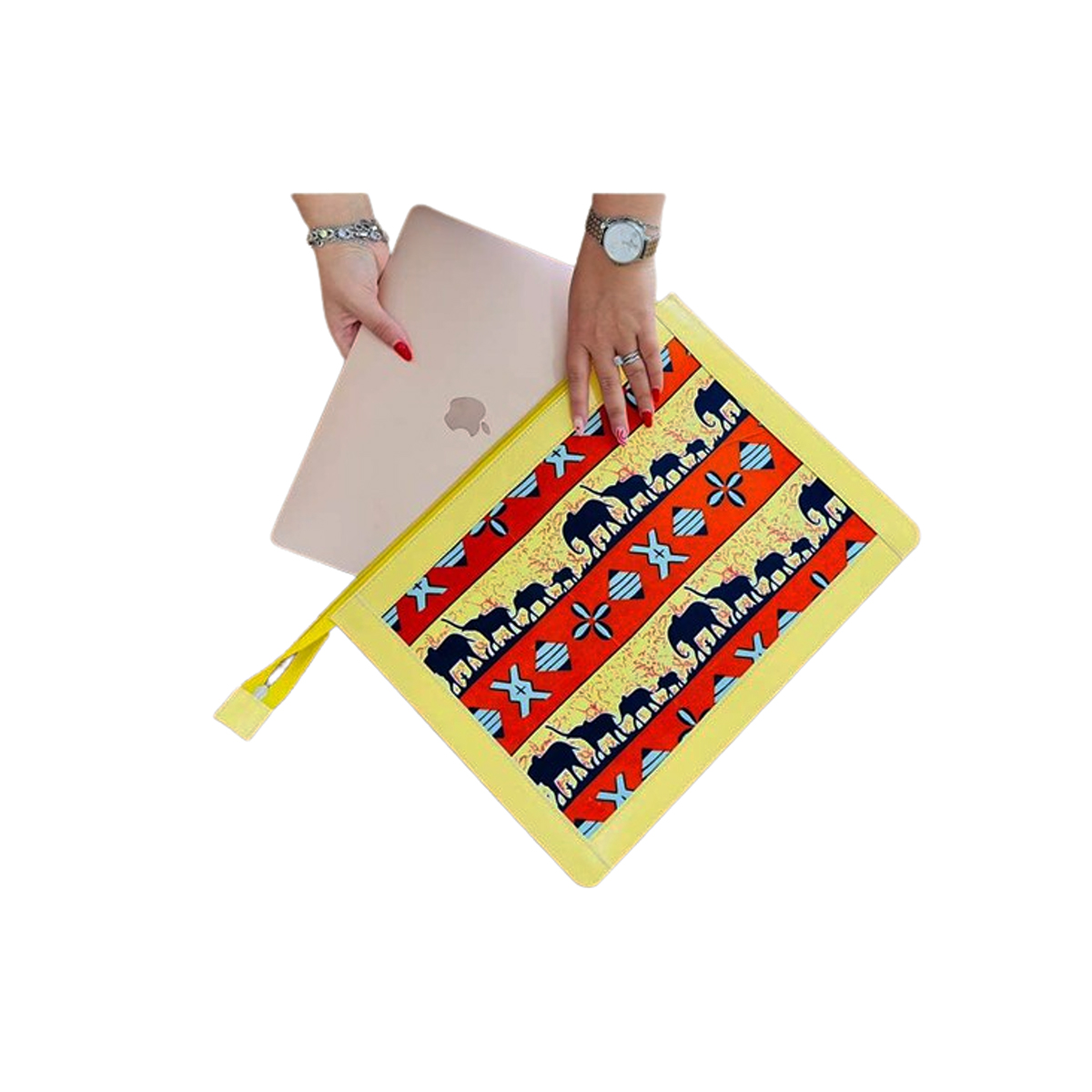 OCS 5023 Housse ordinateur portable 13 pouces originale en tissu coton wax habillage en cuir véritable N° 23 – Image 1