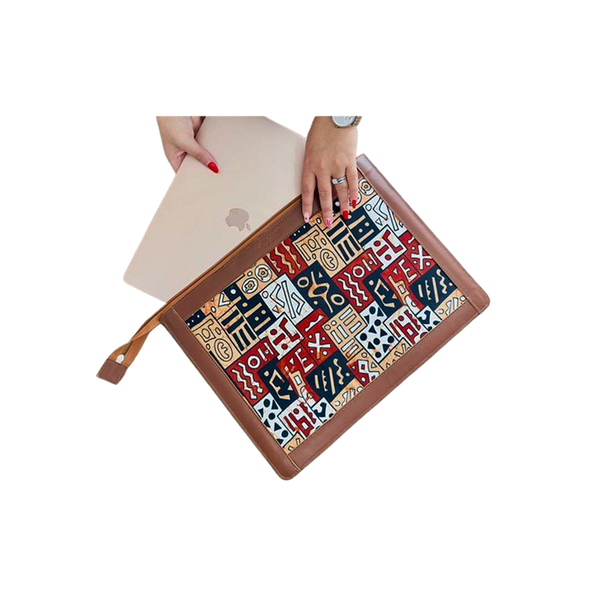 OCS 5025 Housse ordinateur portable 13 pouces originale en tissu coton wax habillage en cuir véritable N° 25 – Image 1