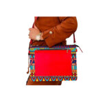 Porte document à bandoulière femme en tissu coton wax habillage en cuir véritable N° 92