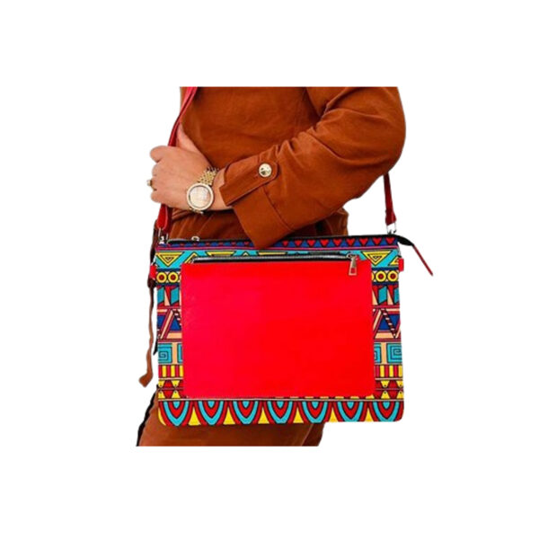 Porte document à bandoulière femme en tissu coton wax habillage en cuir véritable N° 92