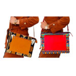 Porte document à bandoulière femme en tissu coton wax habillage en cuir véritable N° 92 – Image 2