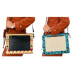 Porte document à bandoulière femme en tissu coton wax habillage en cuir véritable N° 94 – Image 2