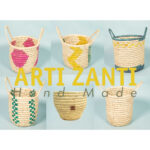 Panier de rangement MM rond tressé à la main en fibre de palmier naturelle en couleur naturel design arabesque – Image 3