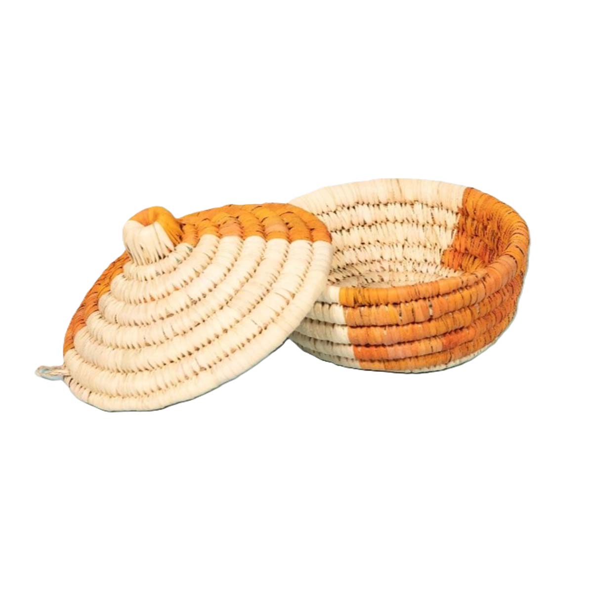 ARZ 1212 Corbeilles multifonctionnelles rondes faites à la main en fibre de palmier naturelle avec couvercle bicolore. – Image 1