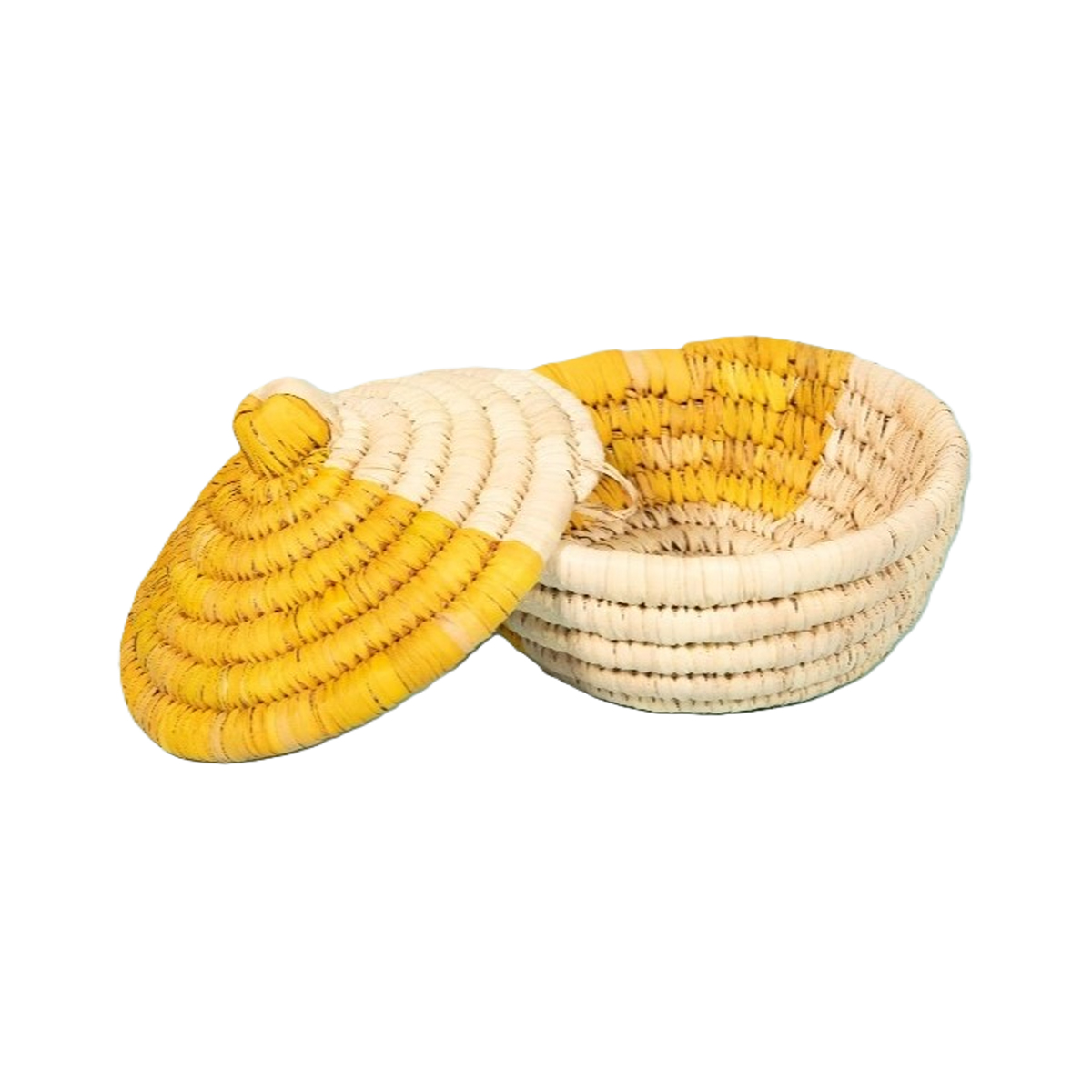 ARZ 1214 Corbeilles multifonctionnelles rondes faites à la main en fibre de palmier naturelle avec couvercle bicolore. – Image 1