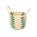 Panier de rangement MM rustique rond tressé à la main en fibre de palmier naturelle bicolor motif arabesque