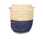 Panier de rangement GM rond tressé à la main en fibre de palmier naturelle bicolor design arabesque