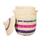 Panier de rangement GM rond tressé à la main en fibre de palmier naturelle bicolor design arabesque