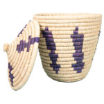 Panier de rangement GM rond tressé à la main en fibre de palmier naturelle bicolor design arabesque