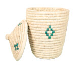 Panier de rangement GM rond tressé à la main en fibre de palmier naturelle bicolor design arabesque