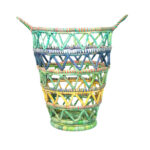 Panier de rangement XL rustique ajouré rond tressé à la main en fibre végétale de palmier naturelle coloré motif arabesque
